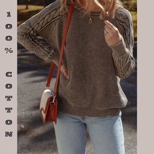 Brown Contrast Cable Knit Sweater